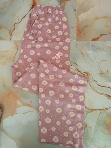 شلوار نخ پنبه صورتی طرح بابونه