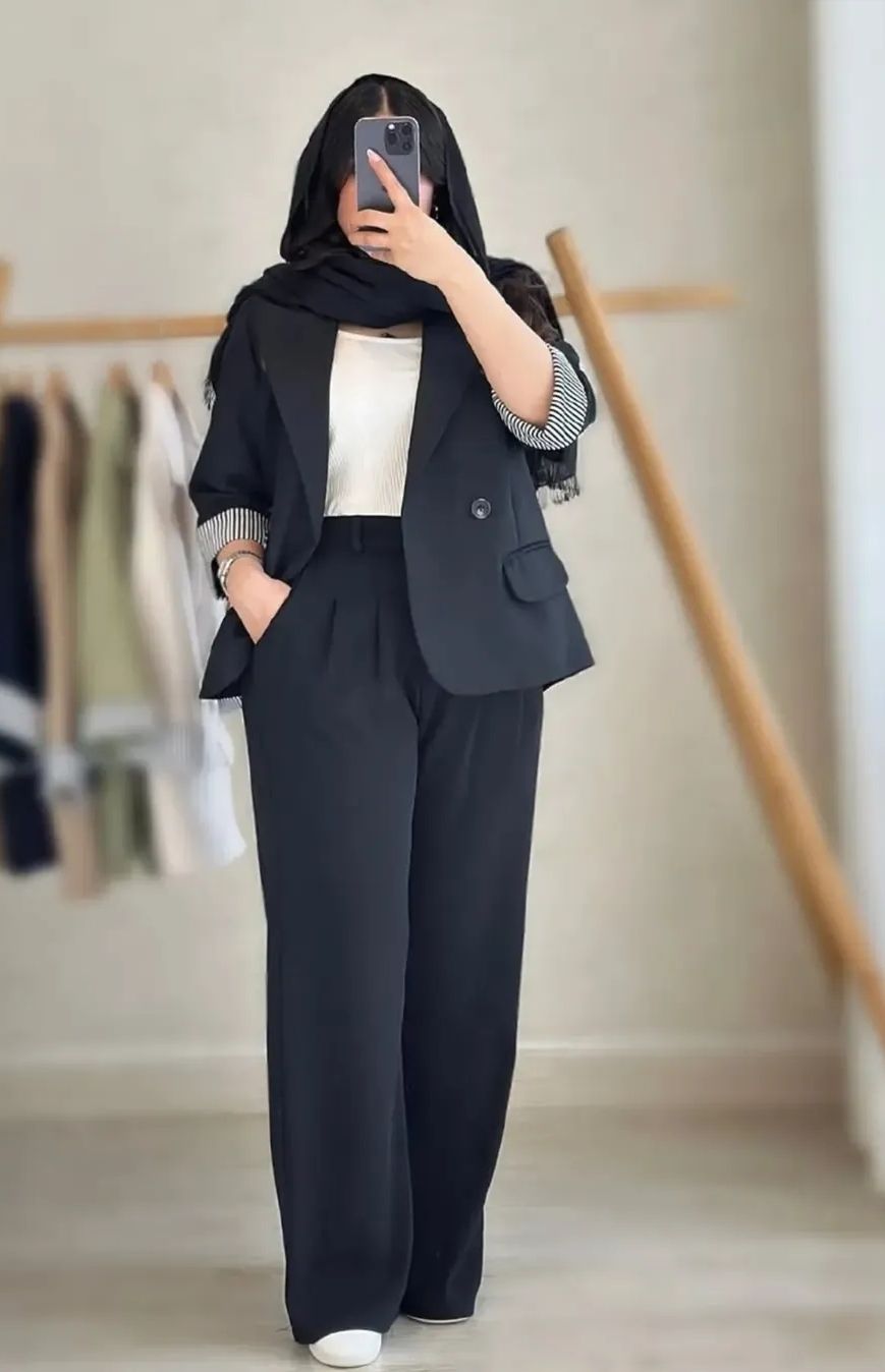 شلوار نیم بگ زنانه مشکی مازراتی دبل